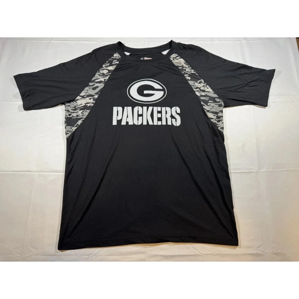 Green Bay Packers NFL T Shirt Mens M Black Gray Camo Logo Short Sleeve Football